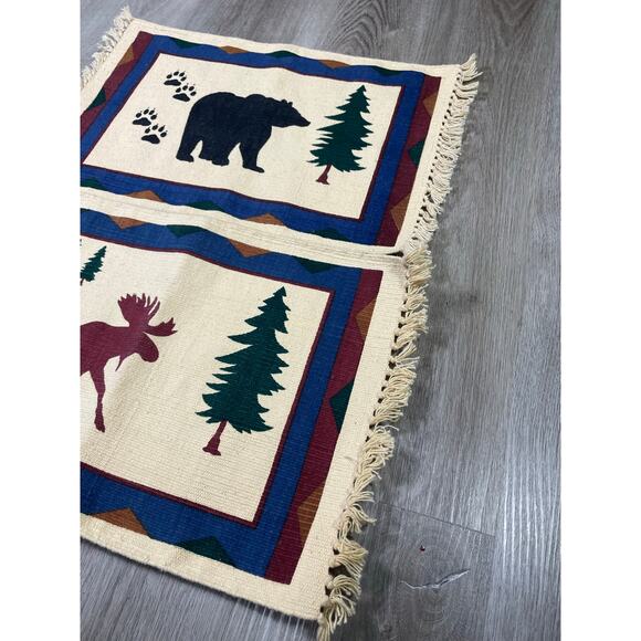 Vintage Rustic Lodge Grizzly Bear Moose Tapestry Placemats Set of 2 Cotton‎ - Picture 3 of 7